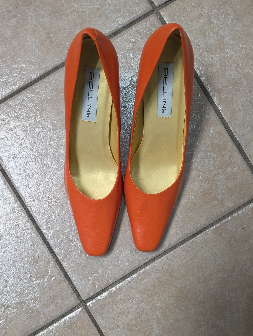 NWOT VTG Bellini Chantily Orange Leather Square Toe Pumps Heels Sz 12M